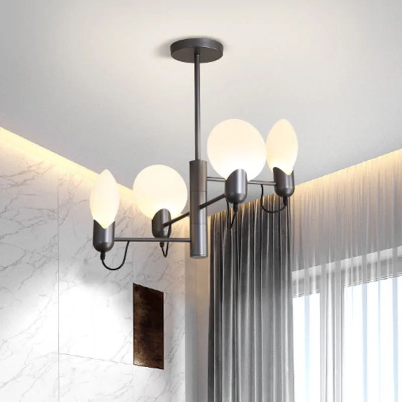 Zilvergrijs ovaal semi-inbouw modernisme 4 lampen opaalglas dicht bij plafondlamp voor slaapkamer Clearhalo