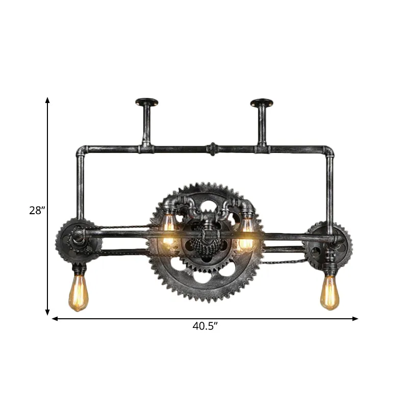 Zilvergrijze open eilandlamp Coastal Metal 6-lichts eetkamer hanglamp met tandwielontwerp Clearhalo