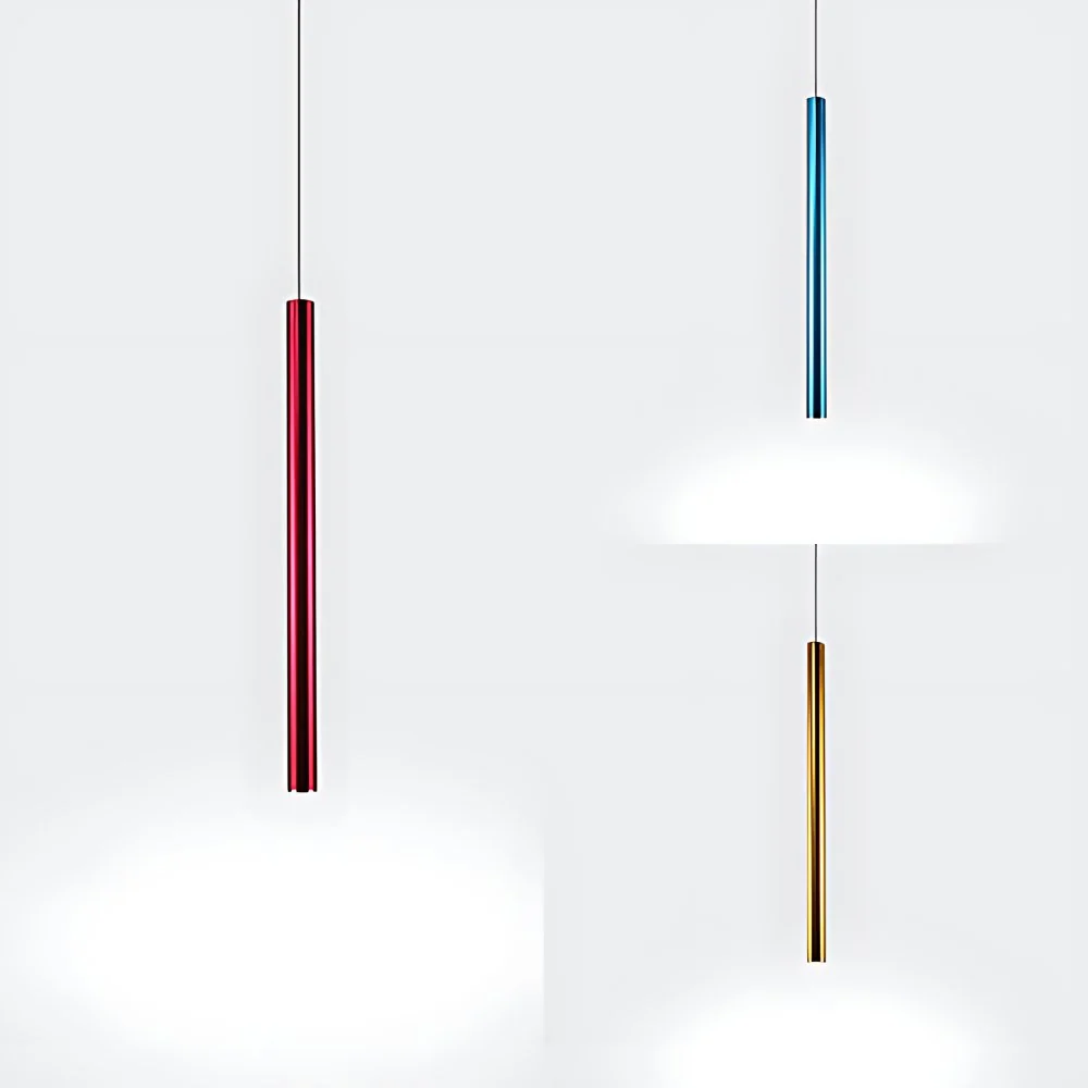 Zilver/Rood/Blauw Metaal Slanke Plafondlamp Scandinavische Eenvoudige Stijl Bar Ophanging Hanglamp Warm/Wit, 12"/19.5"/23....