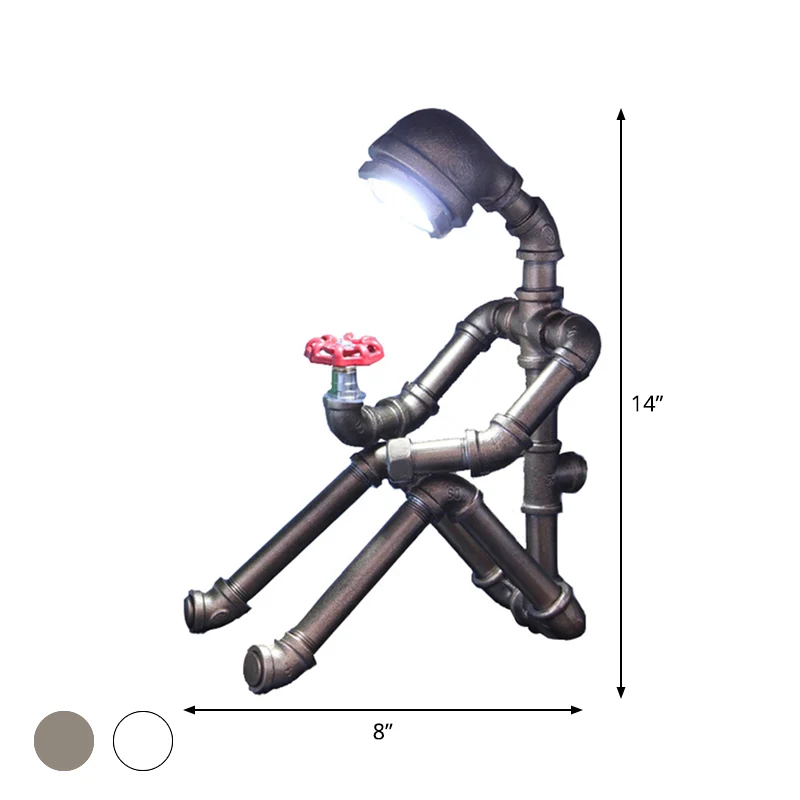 Zittend Pipe-Man Nachtkastje Nachtlampje Industriële Stijl Ijzer 1 Kop Zilver/Brons Tafelverlichting Clearhalo