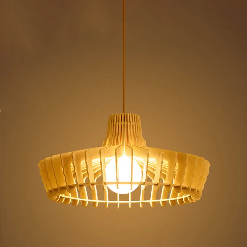 Zuid-Oost-Azië Hoed Hanglamp Hout 1 Lamp Plafond Hanglamp Beige voor Restaurant Clearhalo