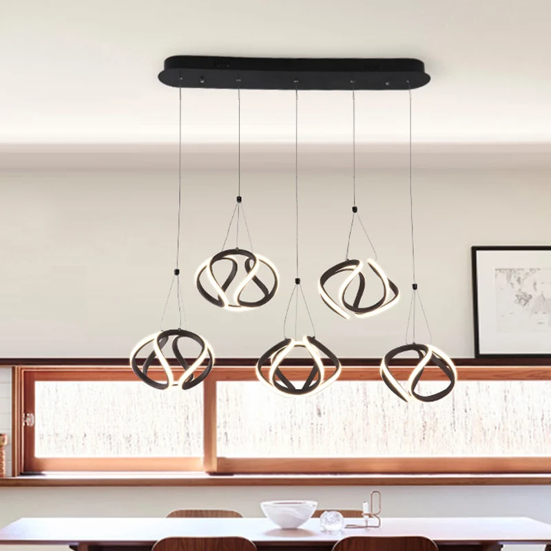 Zwaaiende acryl eiland hanglamp Moderne 3/5-lichtbruine hangende plafondlamp met verstelbare koorden Clearhalo
