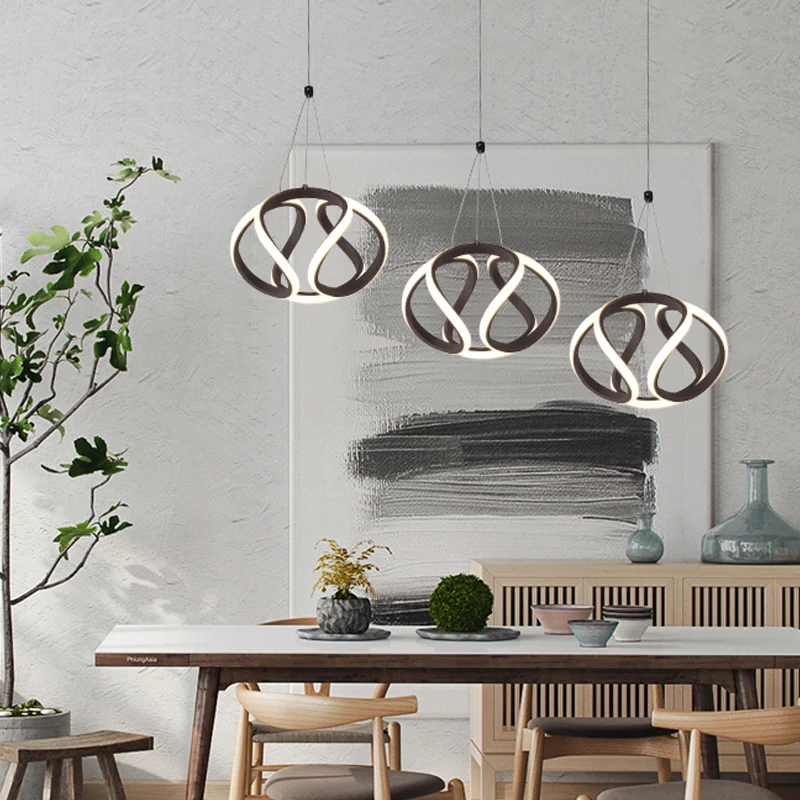Zwaaiende acryl eiland hanglamp Moderne 3/5-lichtbruine hangende plafondlamp met verstelbare koorden Clearhalo