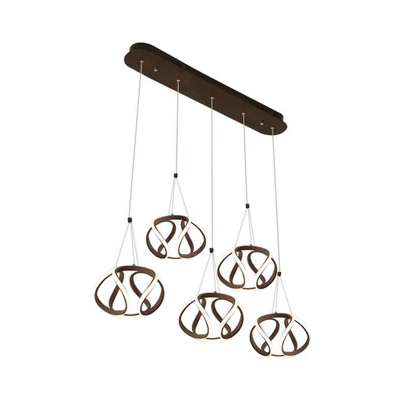 Zwaaiende acryl eiland hanglamp Moderne 3/5-lichtbruine hangende plafondlamp met verstelbare koorden Clearhalo
