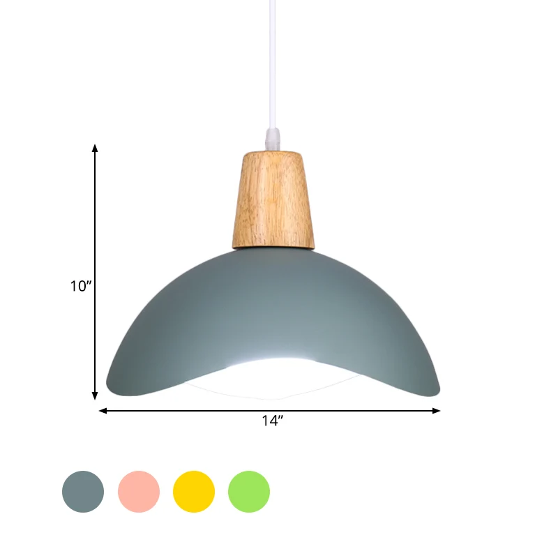 Zwaaiende koepel hangende verlichting Macaron ijzer 1-licht roze/geel/groene afwerking slingerlamp voor eetkamer Clearhalo