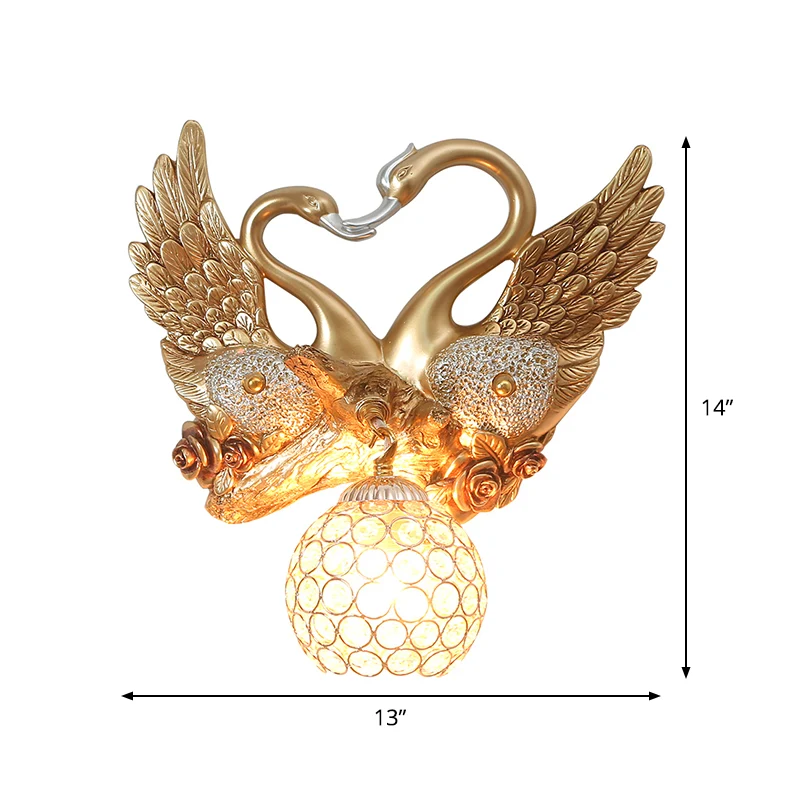 Zwaan Slaapkamer Wandkandelaar Modern Metaal 1 Licht Goud Wandverlichting met Globe Crystal Schaduw Clearhalo