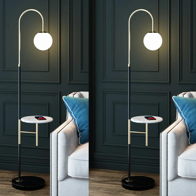 Zwanenhals Woonkamer Vloerlamp Metaal Enkel Minimalistisch Dienblad Vloerlamp met Bal Wit Glazen Kap Clearhalo