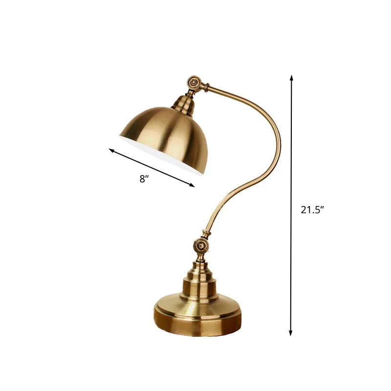 Zwanenhalsarm Studeerkamer Tafellamp Vintage Metallic Goud Plug- LED-taaklamp met koepelschaduw Clearhalo