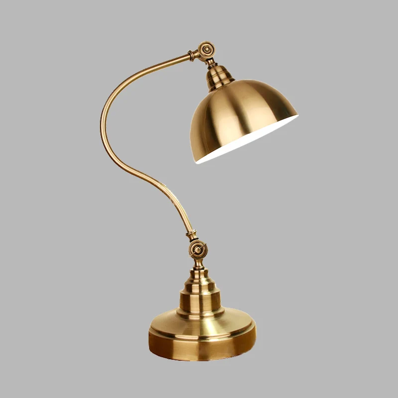 Zwanenhalsarm Studeerkamer Tafellamp Vintage Metallic Goud Plug- LED-taaklamp met koepelschaduw Clearhalo