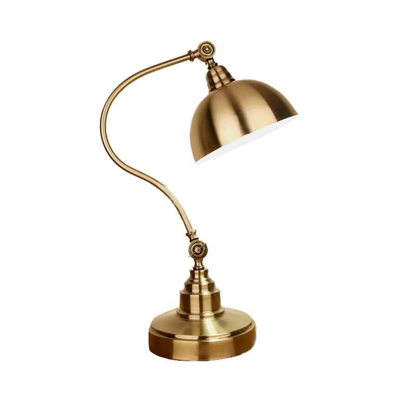 Zwanenhalsarm Studeerkamer Tafellamp Vintage Metallic Goud Plug- LED-taaklamp met koepelschaduw Clearhalo
