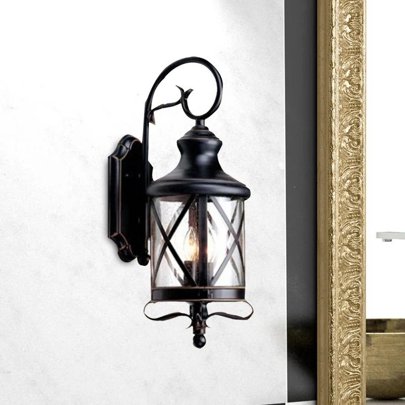 Zwart 1-kops wandlamp armatuur rustiek helder gezaaid glazen potvorm wandkandelaarlamp voor tuin Clearhalo