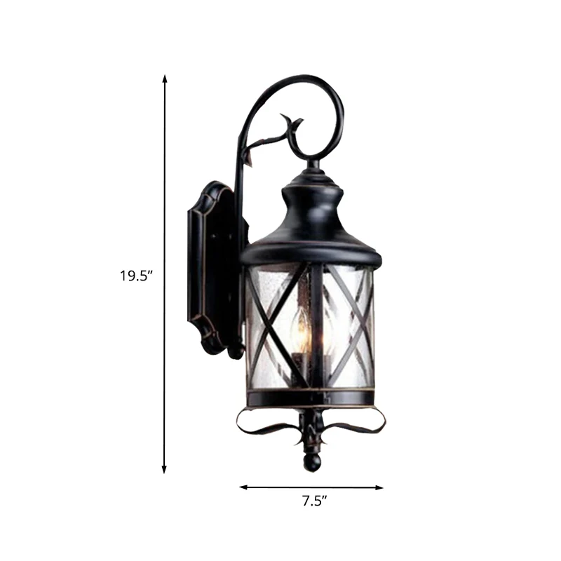 Zwart 1-kops wandlamp armatuur rustiek helder gezaaid glazen potvorm wandkandelaarlamp voor tuin Clearhalo
