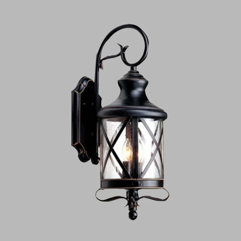 Zwart 1-kops wandlamp armatuur rustiek helder gezaaid glazen potvorm wandkandelaarlamp voor tuin Clearhalo