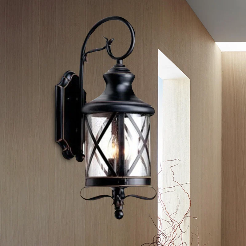 Zwart 1-kops wandlamp armatuur rustiek helder gezaaid glazen potvorm wandkandelaarlamp voor tuin Clearhalo
