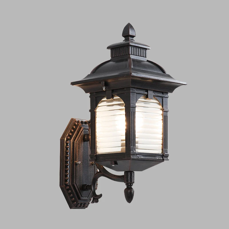 Zwart 1-lamps schanslichtarmatuur Lodges helder geribbeld glazen paviljoen wandmontagelamp Clearhalo