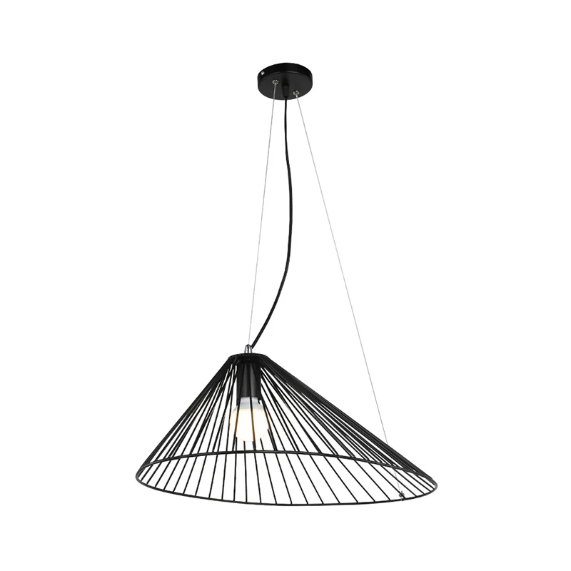 Zwart 1-lichts plafondhanglamp Moderne metalen taps toelopende draadframe hanglamp voor eettafel Clearhalo