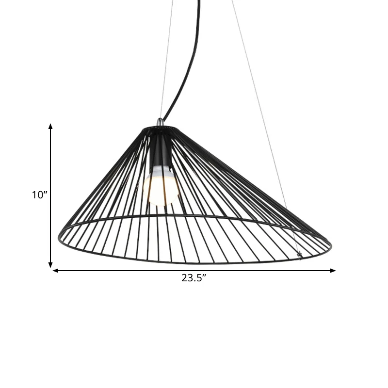 Zwart 1-lichts plafondhanglamp Moderne metalen taps toelopende draadframe hanglamp voor eettafel Clearhalo