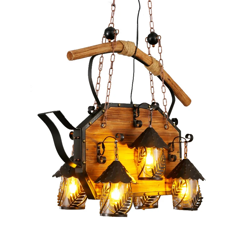 Zwart 6-lichts eilandlamp retrostijl metalen scheepsvormige hangende lichtarmatuur voor restaurant met cilinder witte stof...