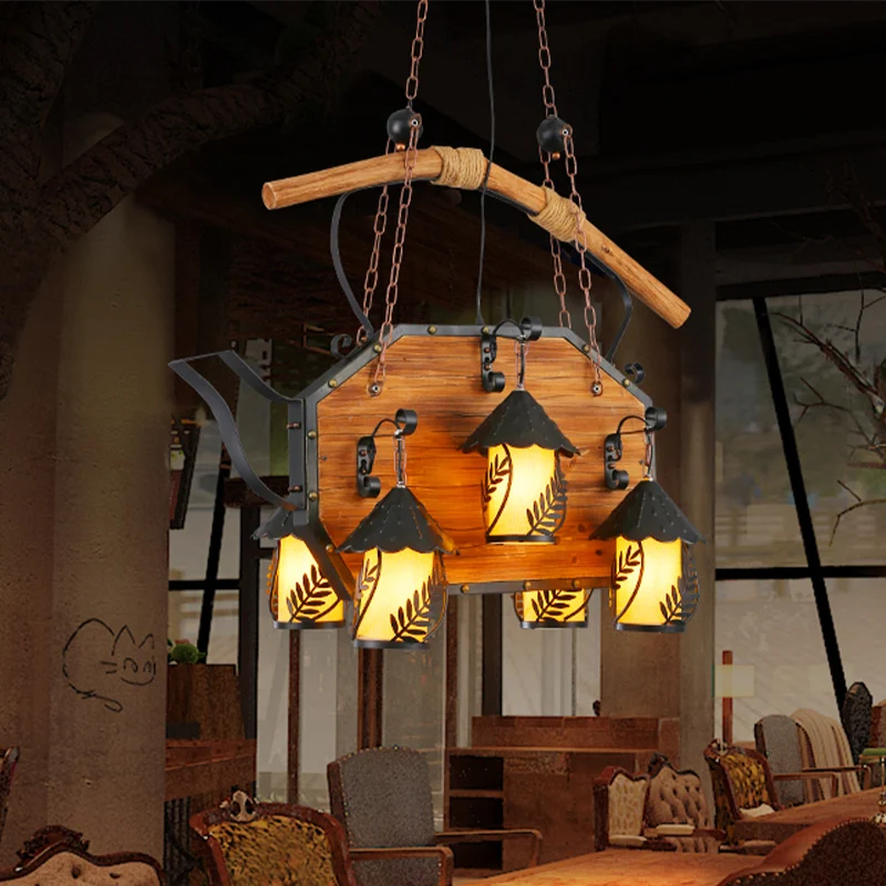 Zwart 6-lichts eilandlamp retrostijl metalen scheepsvormige hangende lichtarmatuur voor restaurant met cilinder witte stof...