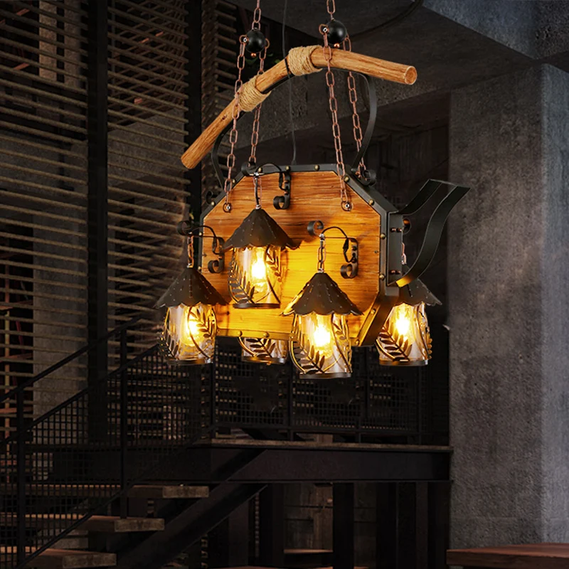 Zwart 6-lichts eilandlamp retrostijl metalen scheepsvormige hangende lichtarmatuur voor restaurant met cilinder witte stof...