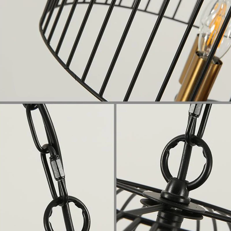 Zwart 6-lichts kroonluchter lichtarmatuur traditionele metalen draadkooi hanglamp voor woonkamer Clearhalo