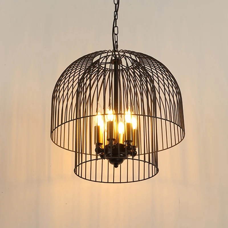 Zwart 6-lichts kroonluchter lichtarmatuur traditionele metalen draadkooi hanglamp voor woonkamer Clearhalo