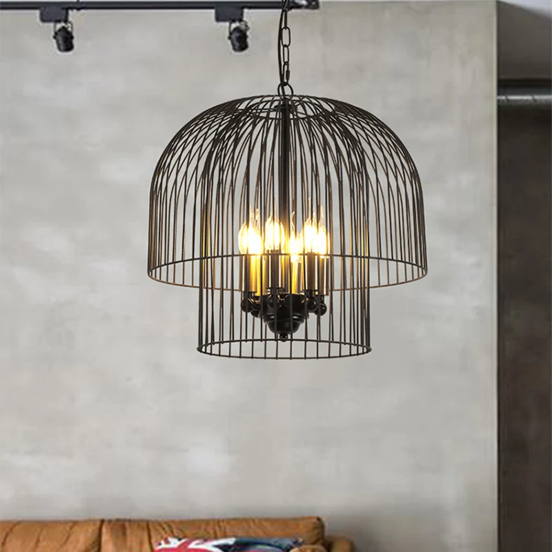 Zwart 6-lichts kroonluchter lichtarmatuur traditionele metalen draadkooi hanglamp voor woonkamer Clearhalo