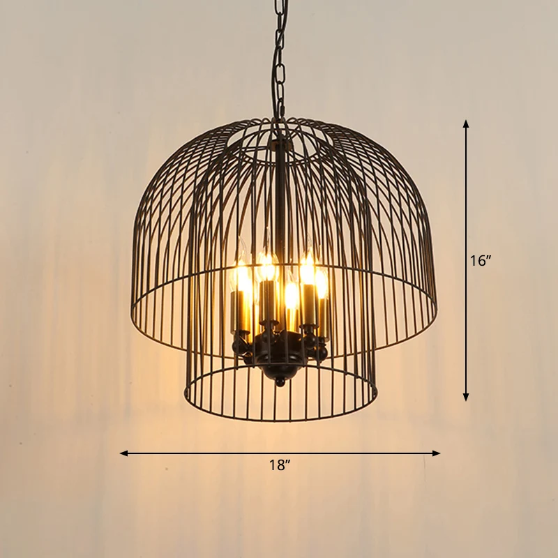 Zwart 6-lichts kroonluchter lichtarmatuur traditionele metalen draadkooi hanglamp voor woonkamer Clearhalo