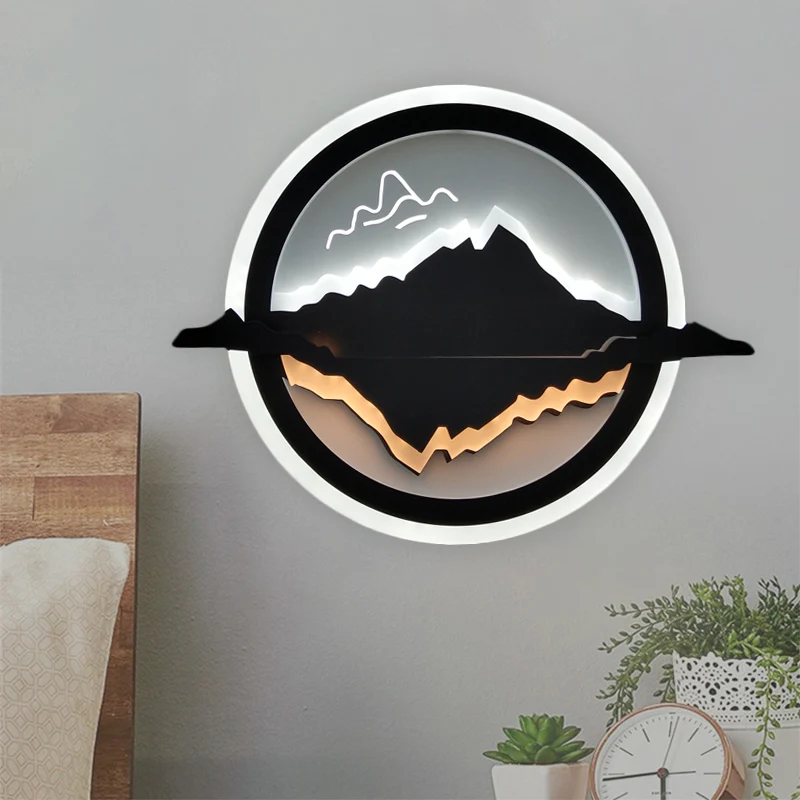 Zwart afgeronde wandlamp Eenvoud Stijl LED acryl wandmontage verlichting met maan- en sterpatroon Clearhalo