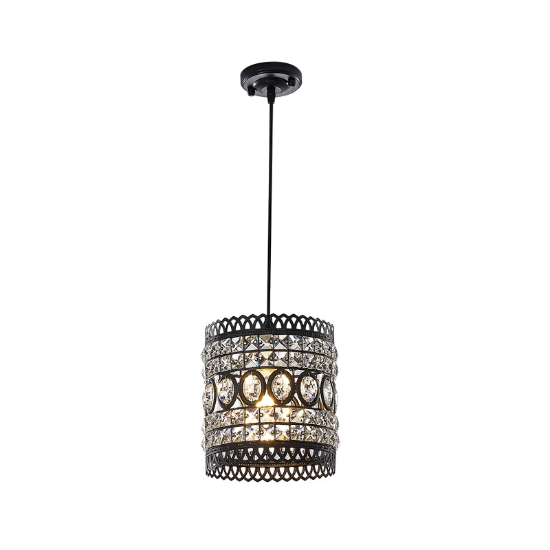 Zwart afgewerkte cilinder hanglamp industriële stijl hanglamp met helder kristallen accent voor veranda Clearhalo