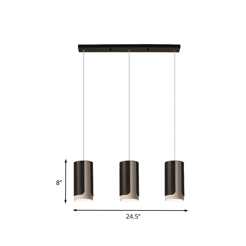 Zwart afgewerkte cilindrische hanglamp, modernistische 3-lichts metalen clusterhanglamp Clearhalo