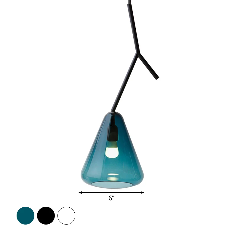 Zwart Branchlet Down Lighting Hanglamp Nordic 1 Lamp Metaal Opgeschort Verlichtingsarmatuur met Conische Blauw/Zwart/Wit G...