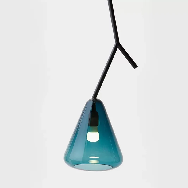Zwart Branchlet Down Lighting Hanglamp Nordic 1 Lamp Metaal Opgeschort Verlichtingsarmatuur met Conische Blauw/Zwart/Wit G...