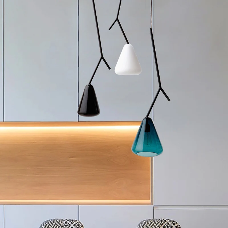 Zwart Branchlet Down Lighting Hanglamp Nordic 1 Lamp Metaal Opgeschort Verlichtingsarmatuur met Conische Blauw/Zwart/Wit G...