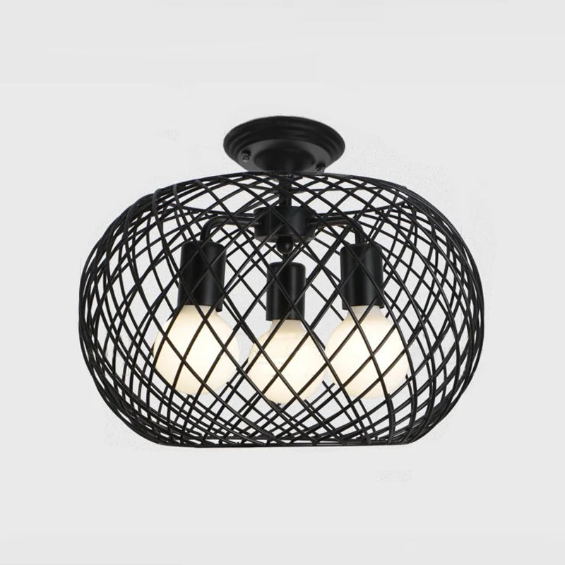 Zwart Drum Design Semi-inbouwlamp met draadframe Vintage Retro Metallic 3-kops Foyer Semi-inbouwlamp, 16"/16,5" W Clearhalo