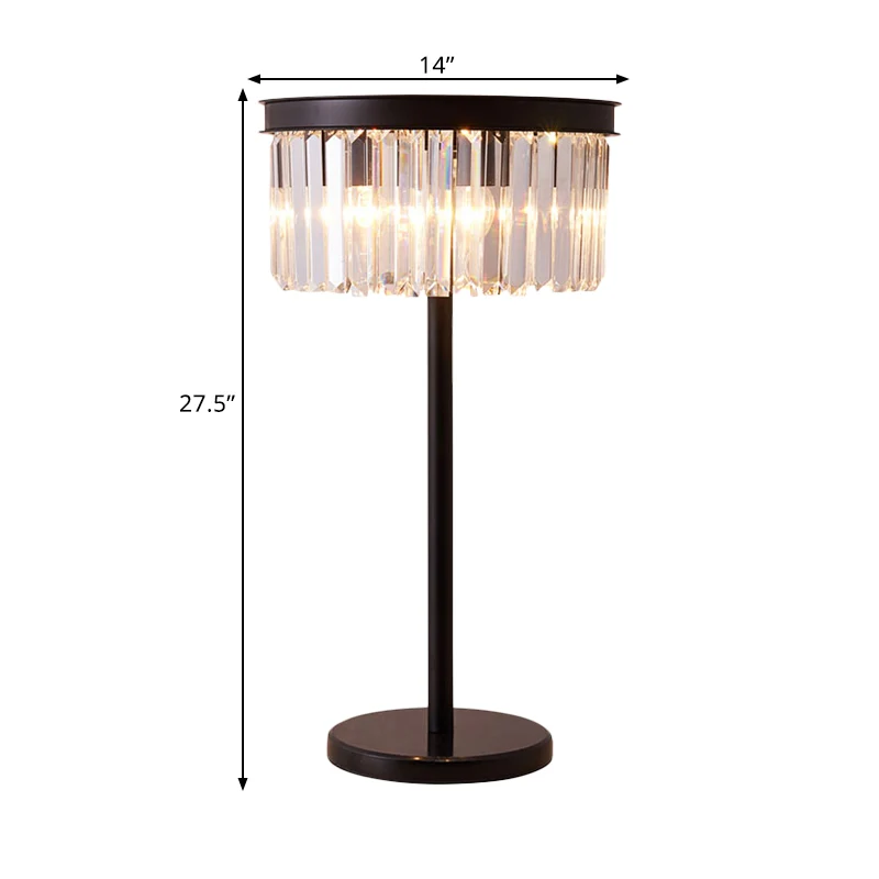 Zwart Drum Nachtkastje Lamp Traditioneel Kristal 1 Lamp Slaapkamer Nachttafellamp Clearhalo
