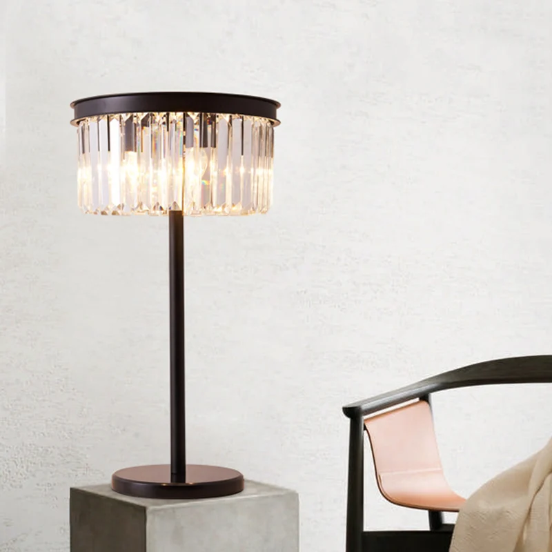 Zwart Drum Nachtkastje Lamp Traditioneel Kristal 1 Lamp Slaapkamer Nachttafellamp Clearhalo