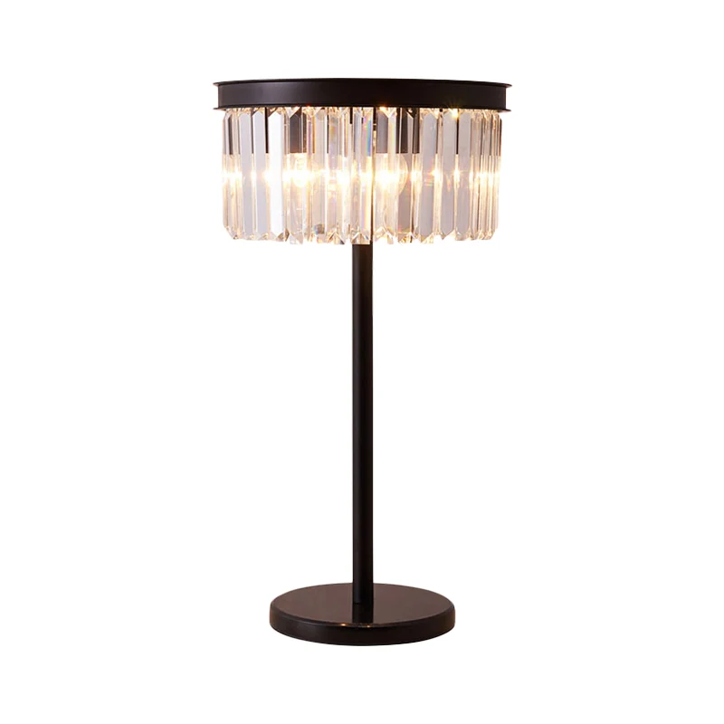 Zwart Drum Nachtkastje Lamp Traditioneel Kristal 1 Lamp Slaapkamer Nachttafellamp Clearhalo