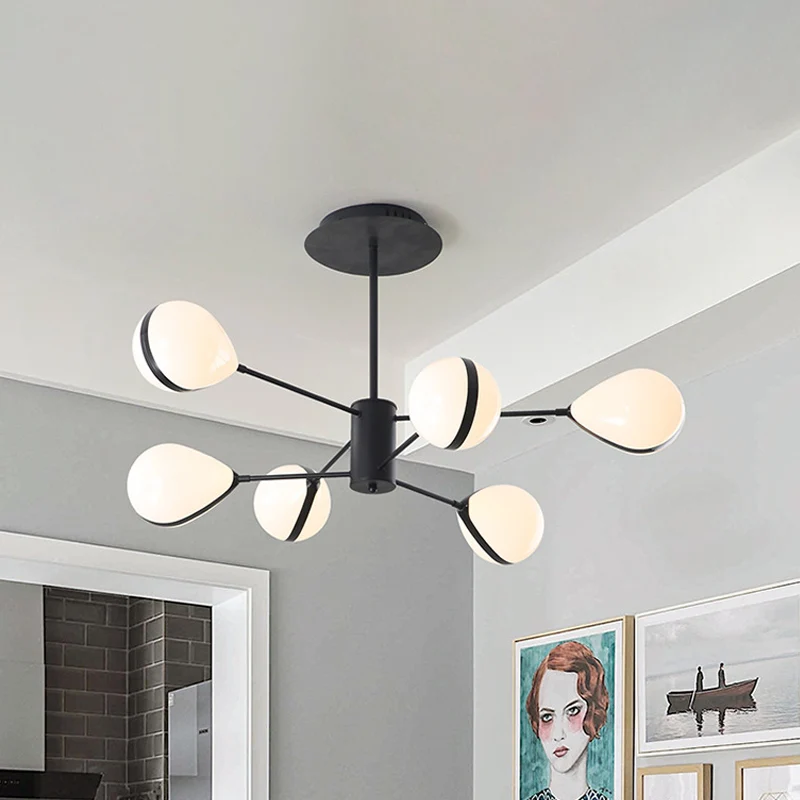 Zwart Druppelscherm Plafond Hanglamp Modern 6/8/10 Hoofden Crème Glazen Kroonluchter Warm/Wit Licht Clearhalo