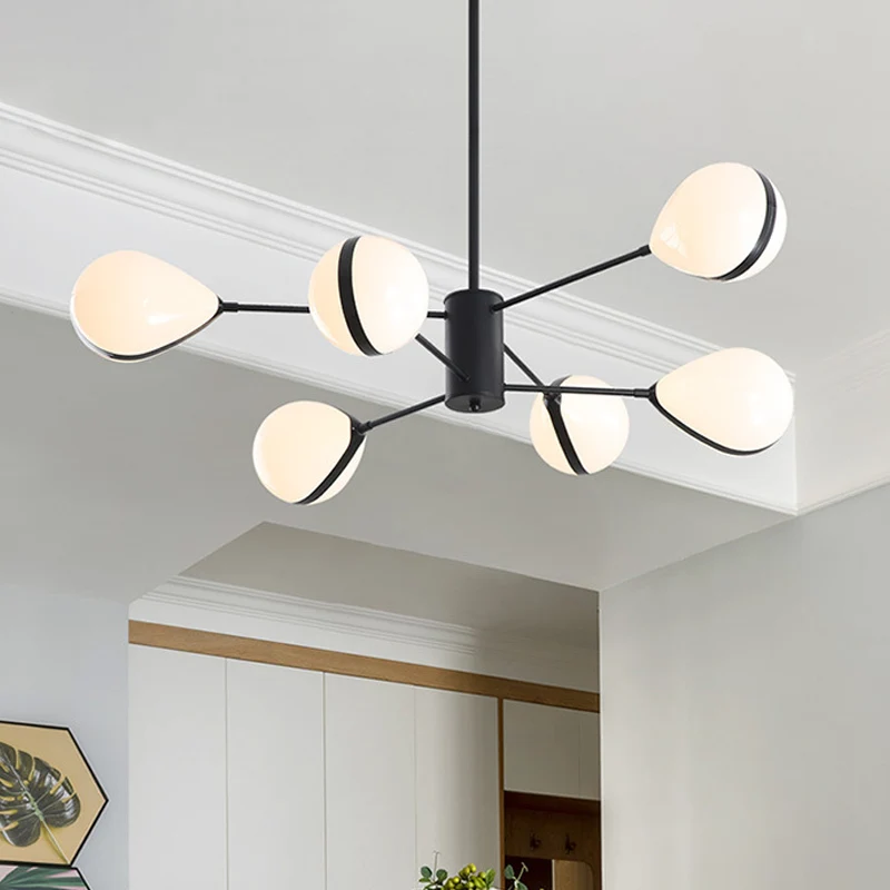 Zwart Druppelscherm Plafond Hanglamp Modern 6/8/10 Hoofden Crème Glazen Kroonluchter Warm/Wit Licht Clearhalo