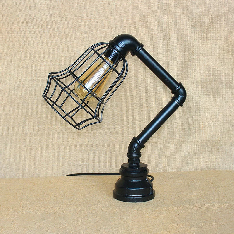 Zwart Global/Barrel Cage Tafelverlichting Industrieel Vintage Metaal 1 Licht Koffiewinkel Staande Tafellamp Clearhalo
