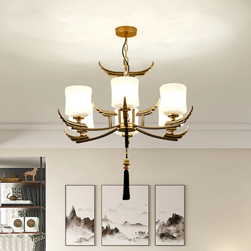Zwart en goud 6/8/10 lichten kroonluchter licht klassieke opaal glazen cilinder ophanging hanger Clearhalo