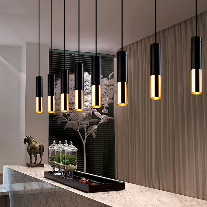 Zwart en goud cilinder hanglamp enkele lichte moderne metalen hanglamp voor bar café Clearhalo