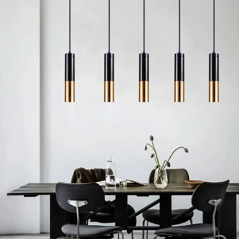 Zwart en goud cilinder hanglamp enkele lichte moderne metalen hanglamp voor bar café Clearhalo