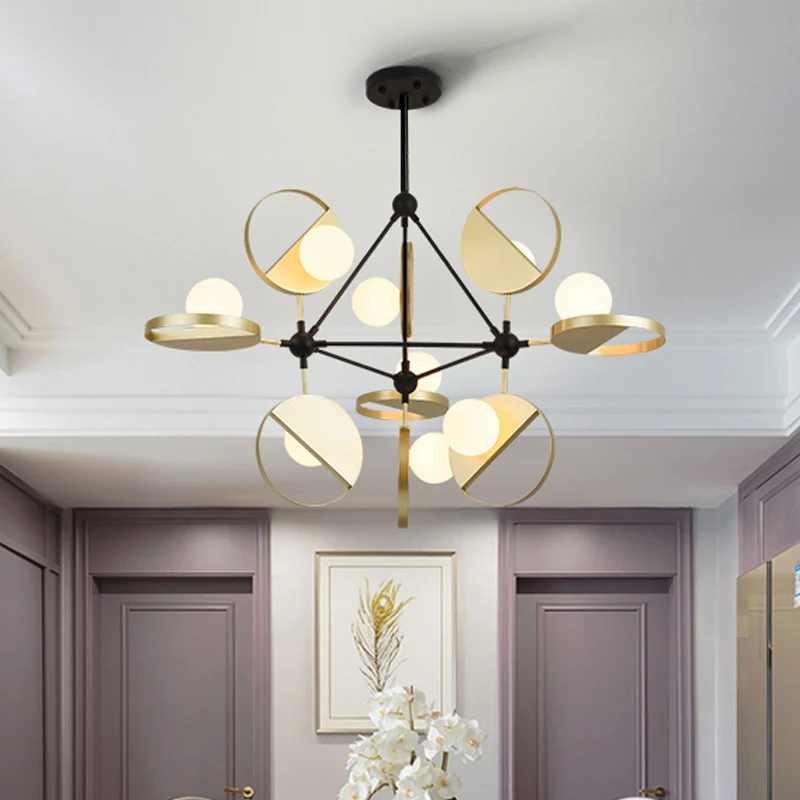 Zwart en goud driehoekig frame inbouwlicht postmoderne 9-kops metalen LED semi-inbouw plafondlamp Clearhalo