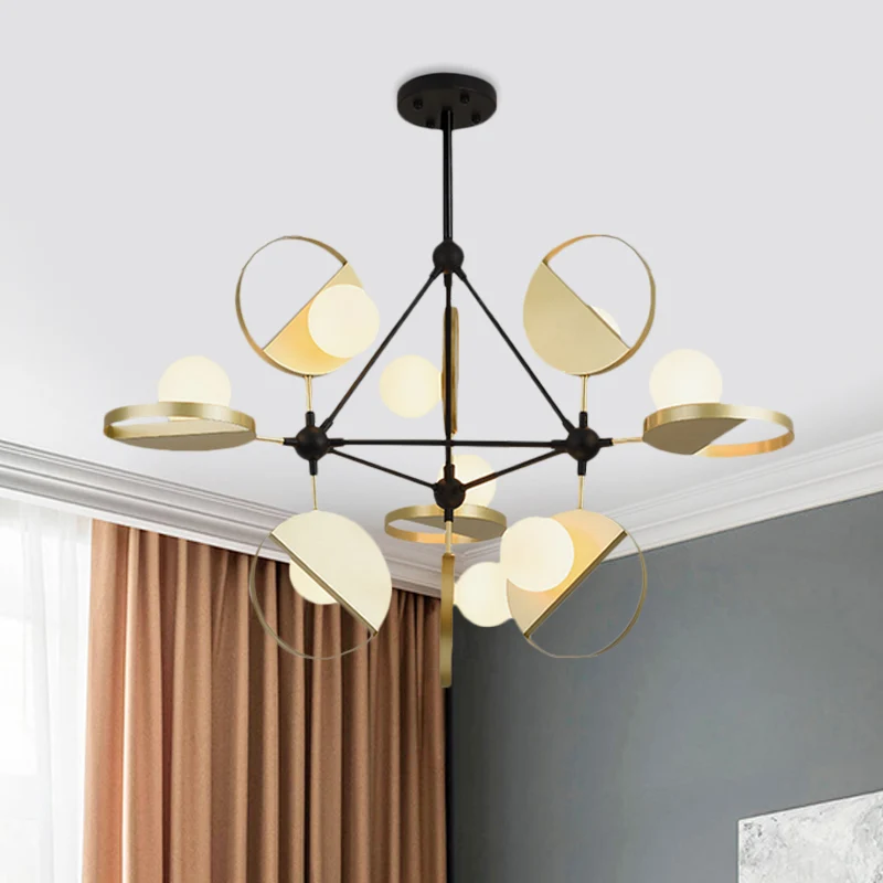 Zwart en goud driehoekig frame inbouwlicht postmoderne 9-kops metalen LED semi-inbouw plafondlamp Clearhalo