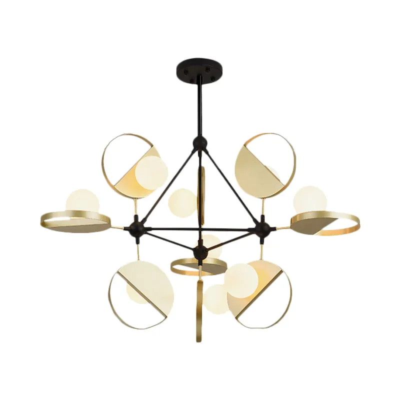 Zwart en goud driehoekig frame inbouwlicht postmoderne 9-kops metalen LED semi-inbouw plafondlamp Clearhalo