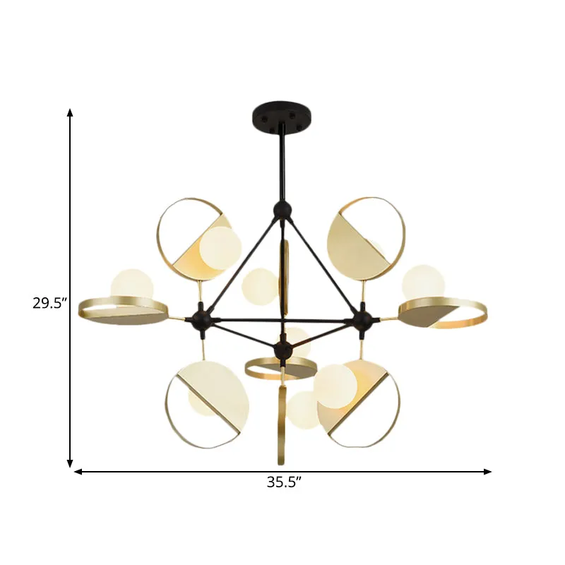 Zwart en goud driehoekig frame inbouwlicht postmoderne 9-kops metalen LED semi-inbouw plafondlamp Clearhalo