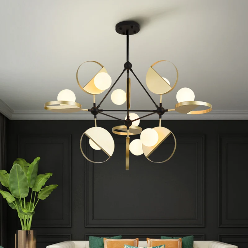 Zwart en goud driehoekig frame inbouwlicht postmoderne 9-kops metalen LED semi-inbouw plafondlamp Clearhalo