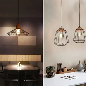 Zwart metalen 1-lichts hanglamp industriële retro draadkooi hanglamp voor restaurant Clearhalo
